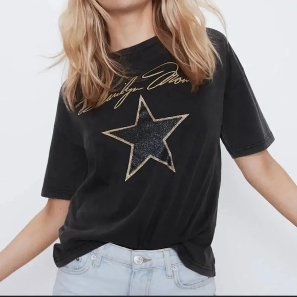 Zara Marilyn Monroe Shirt Sleeve Boxy Fit Crewneck Graphic Tee 100% Cotton NWT - Picture 7 of 7